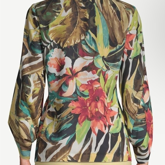 Chico’s NWOT Size 3 Tropical-Print Tulip-Sleeve Kimono Colorful Floral Blazer - Picture 4 of 13